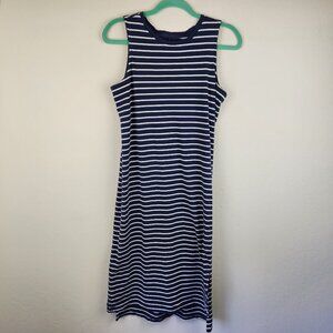 Hanna Andersson Blue White Striped Soft Stretchy Tank Midi Dress sz M Flawed